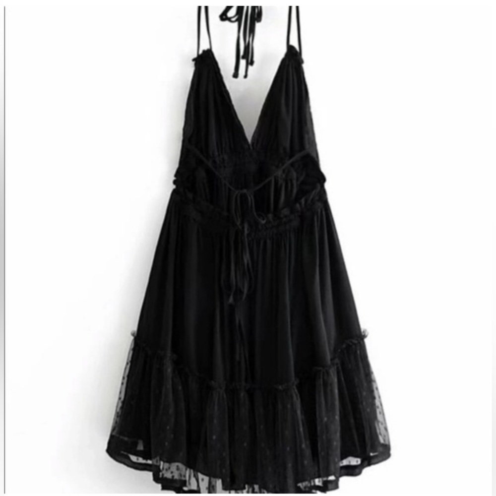 BellanBlue Black Halter Ruffle Mesh Mini Dress - Picture 8 of 16